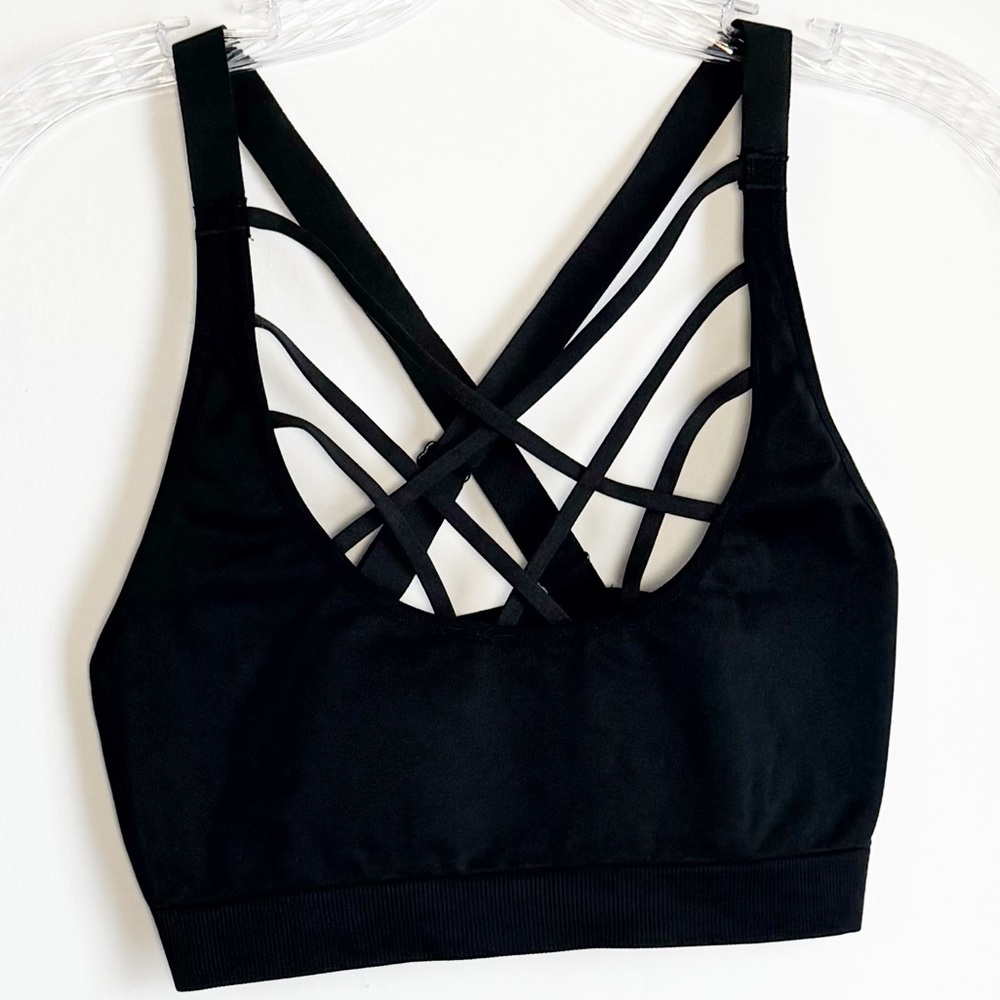 Victoria's Secret Black Cage Front Sports Bra with Crisscross Back